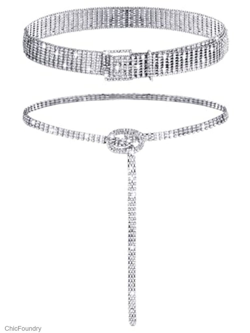 2 Pcs Rhinestone Belts for Women Sparkly Crystal Diamond Adjustable Waist Chain